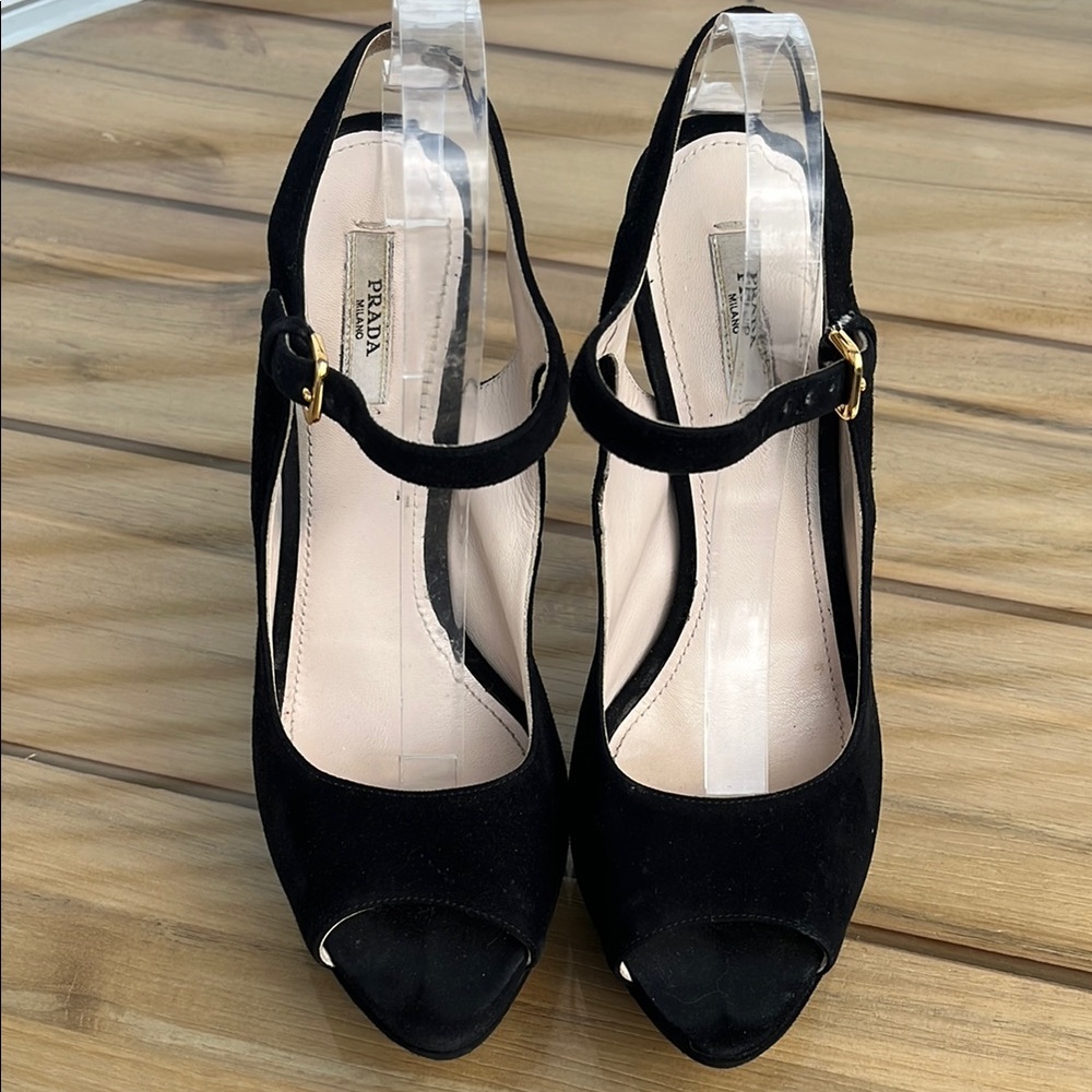 Prada Calzuture Donna Black Double Strap Heels